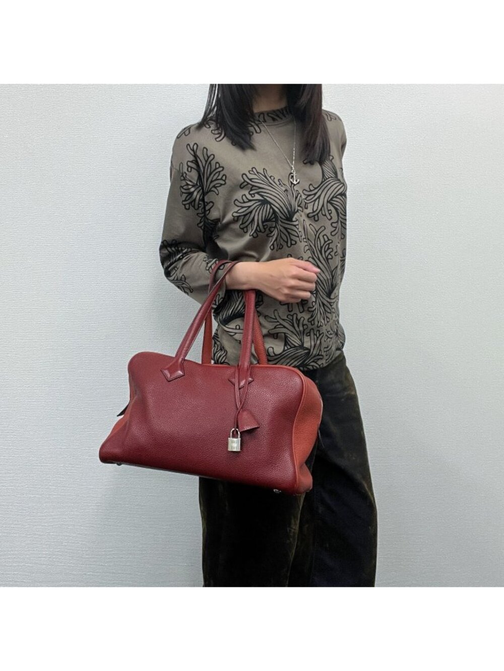Hermes Victoria Bicolor Shoulder Bag Taurillon Clemence Bordeaux Brown Silver